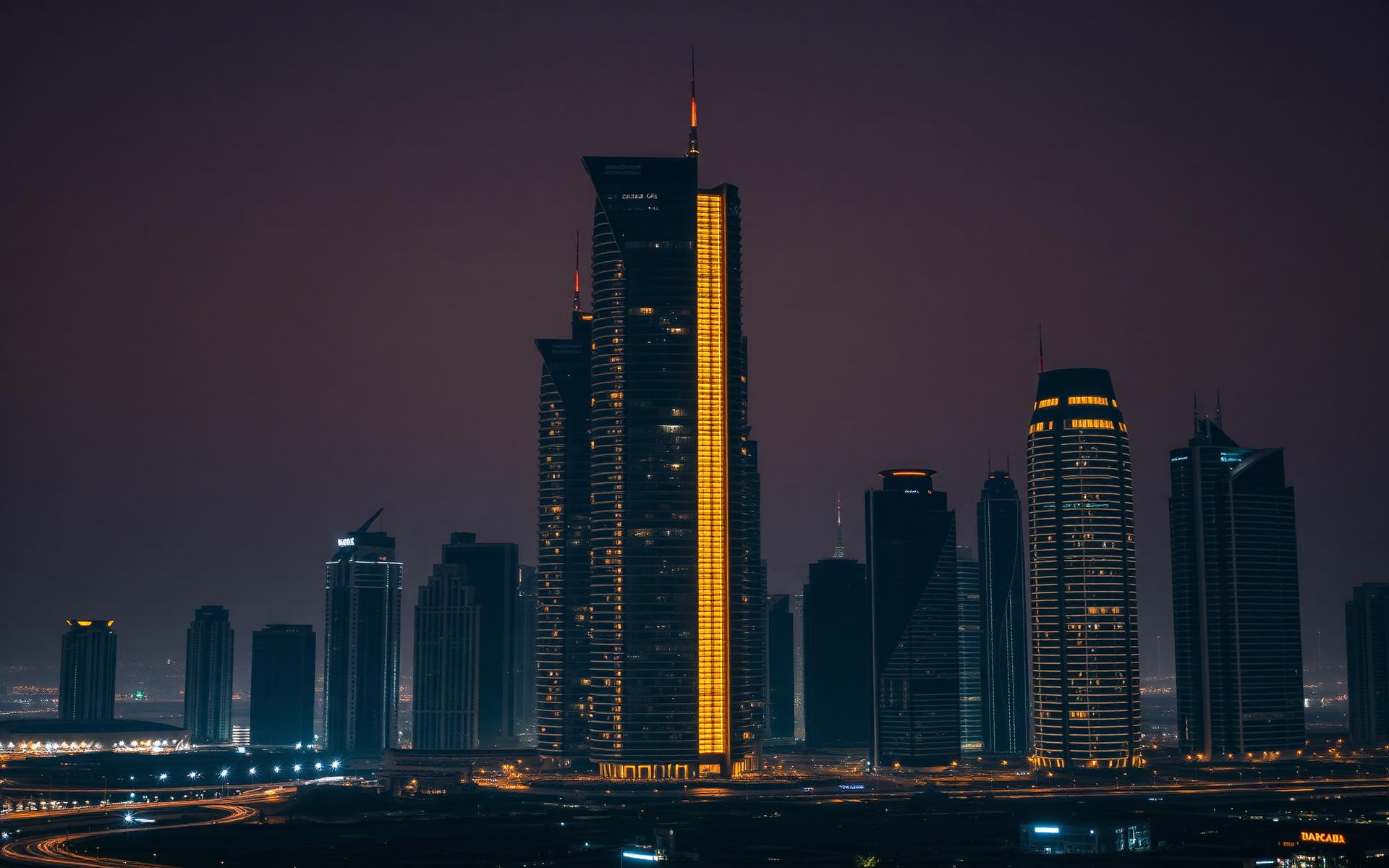 Modern skyscraper at dusk